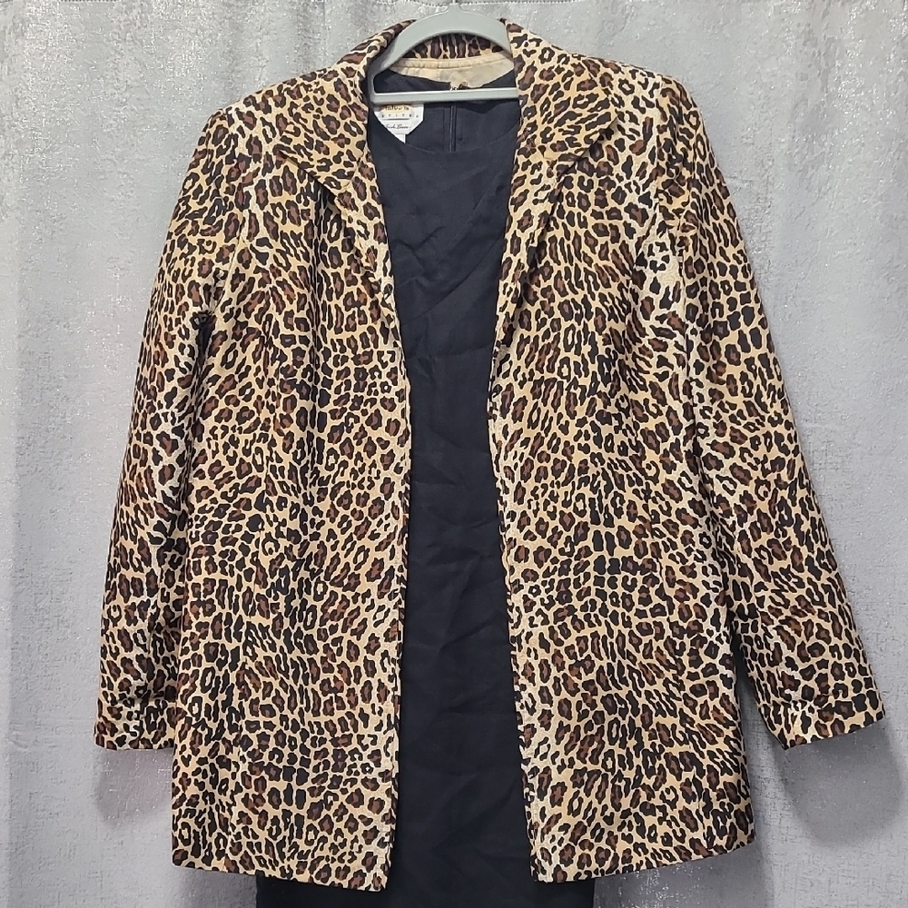 Vtg Silk Leopard Print Blazer Size 10 Pockets Mobster‎ Wife Classic